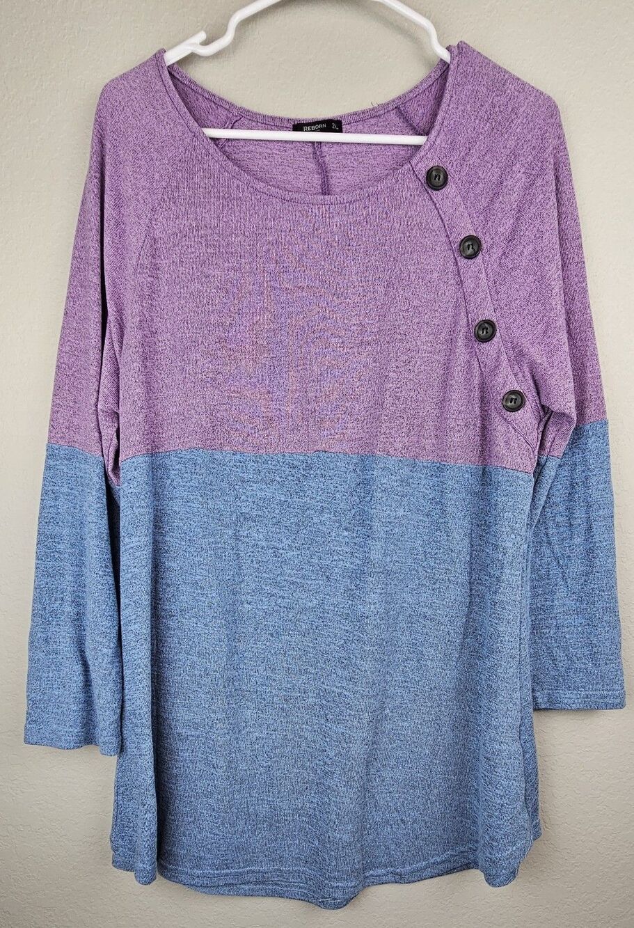 Reborn Women's 2XL XXL Brushed Poly & Spandex Blue Purple Shirt Top LS Tunic